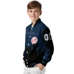 customized new york yankees flame border navy black varsity jacket best selling