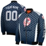 customized new york yankees hexagon grid navy bomber jacket best selling