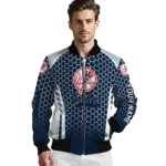 customized new york yankees hexagon grid navy bomber jacket best selling