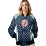 customized new york yankees hexagon grid navy bomber jacket best selling