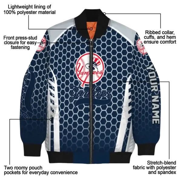 customized new york yankees hexagon grid navy bomber jacket new arrival
