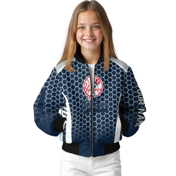 customized new york yankees hexagon grid navy bomber jacket top rated