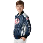 customized new york yankees hexagon grid navy bomber jacket best selling