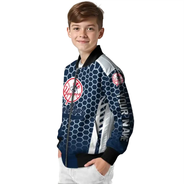 customized new york yankees hexagon grid navy bomber jacket trendy