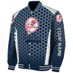 customized new york yankees hexagon grid navy varsity jacket best selling