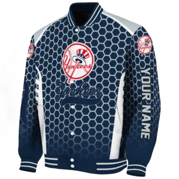 customized new york yankees hexagon grid navy varsity jacket best selling