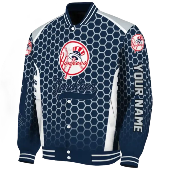 customized new york yankees hexagon grid navy varsity jacket best selling