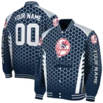customized new york yankees hexagon grid navy varsity jacket best selling