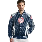 customized new york yankees hexagon grid navy varsity jacket best selling
