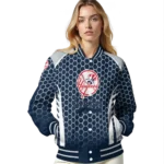 customized new york yankees hexagon grid navy varsity jacket best selling