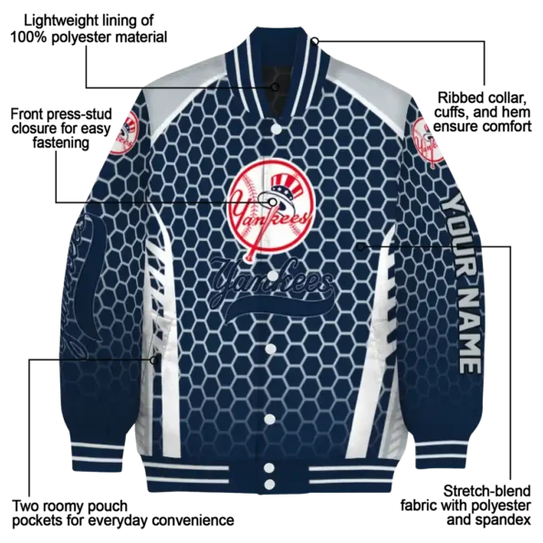 customized new york yankees hexagon grid navy varsity jacket new arrival