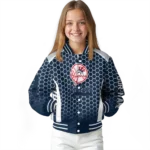 customized new york yankees hexagon grid navy varsity jacket best selling