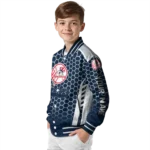 customized new york yankees hexagon grid navy varsity jacket best selling