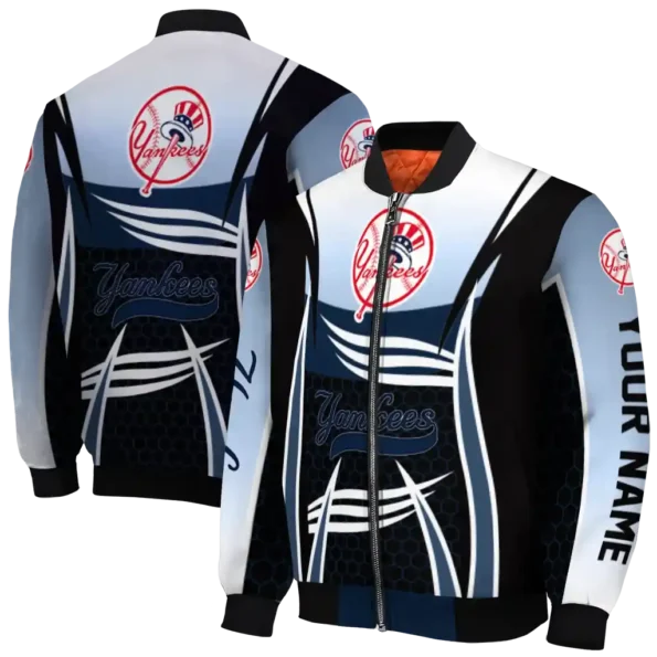 customized new york yankees mesh effect navy black bomber jacket fashion forward