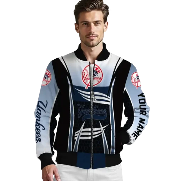 customized new york yankees mesh effect navy black bomber jacket high quality