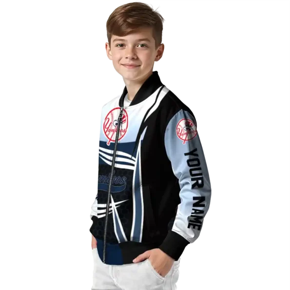 customized new york yankees mesh effect navy black bomber jacket trendy