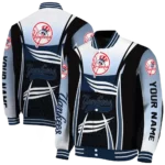 customized new york yankees mesh effect navy black varsity jacket best selling