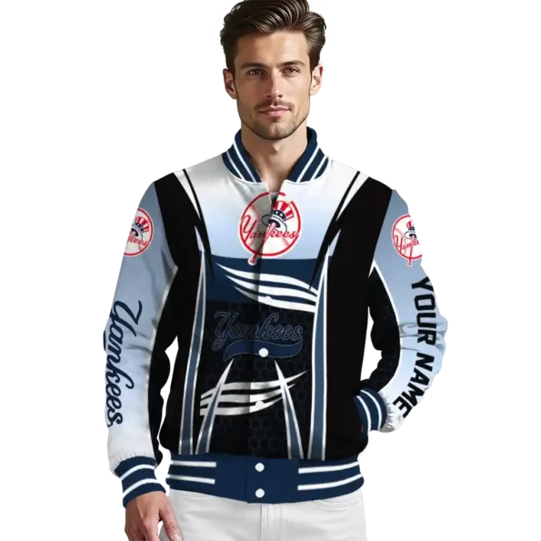 customized new york yankees mesh effect navy black varsity jacket high quality