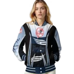 customized new york yankees mesh effect navy black varsity jacket best selling