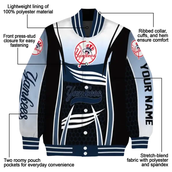 customized new york yankees mesh effect navy black varsity jacket new arrival