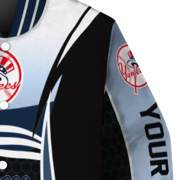 customized new york yankees mesh effect navy black varsity jacket premium grade