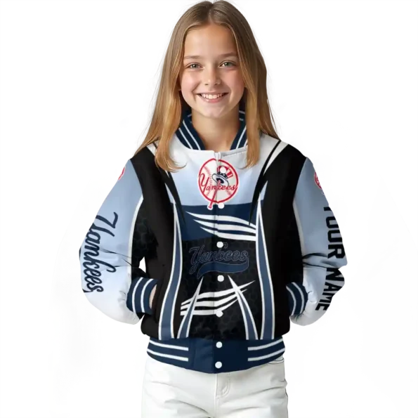 customized new york yankees mesh effect navy black varsity jacket top rated