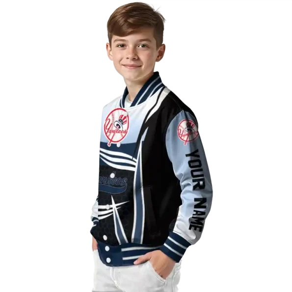 customized new york yankees mesh effect navy black varsity jacket trendy