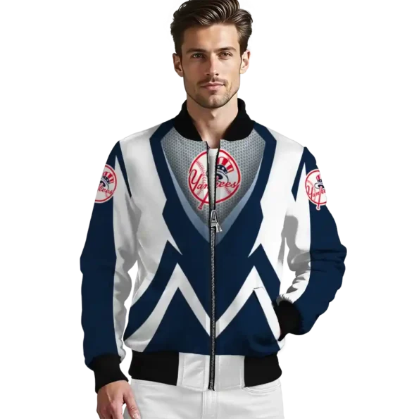 customized new york yankees v stripes navy white bomber jacket high quality