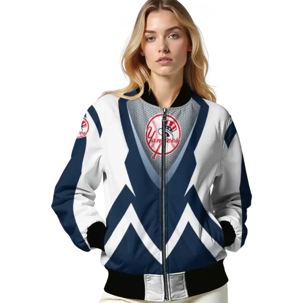 customized new york yankees v stripes navy white bomber jacket latest model