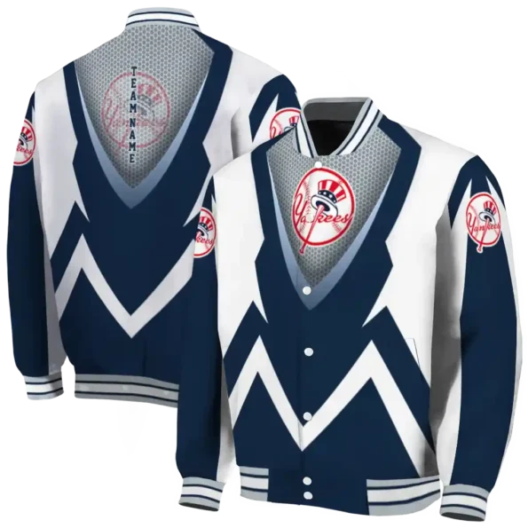 customized new york yankees v stripes navy white varsity jacket fashion forward