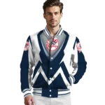 customized new york yankees v stripes navy white varsity jacket best selling