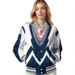 customized new york yankees v stripes navy white varsity jacket best selling