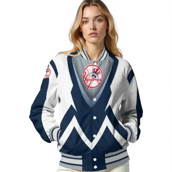 customized new york yankees v stripes navy white varsity jacket latest model