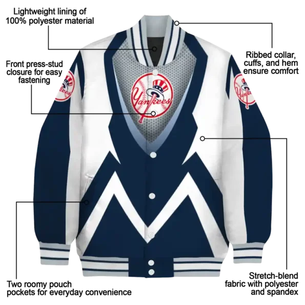 customized new york yankees v stripes navy white varsity jacket new arrival