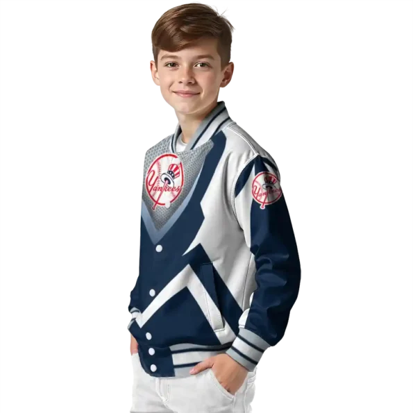 customized new york yankees v stripes navy white varsity jacket trendy