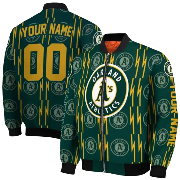 customized oakland athletics bolt stripe green bomber jacket fashion forward