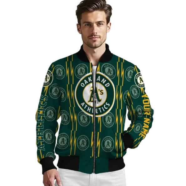 customized oakland athletics bolt stripe green bomber jacket high quality