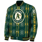 customized oakland athletics bolt stripe green varsity jacket best selling