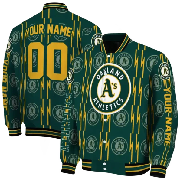 customized oakland athletics bolt stripe green varsity jacket fashion forward