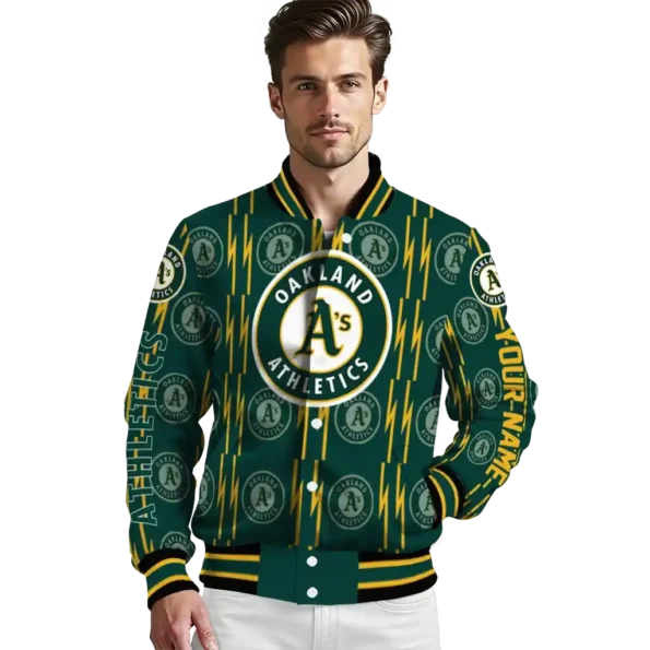 customized oakland athletics bolt stripe green varsity jacket high quality