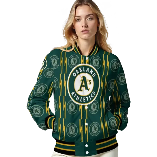 customized oakland athletics bolt stripe green varsity jacket latest model
