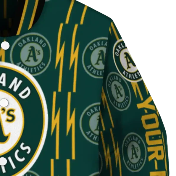 customized oakland athletics bolt stripe green varsity jacket premium grade