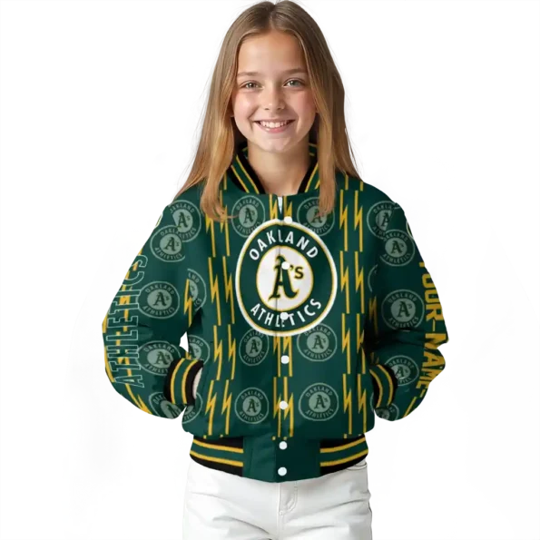 customized oakland athletics bolt stripe green varsity jacket top rated