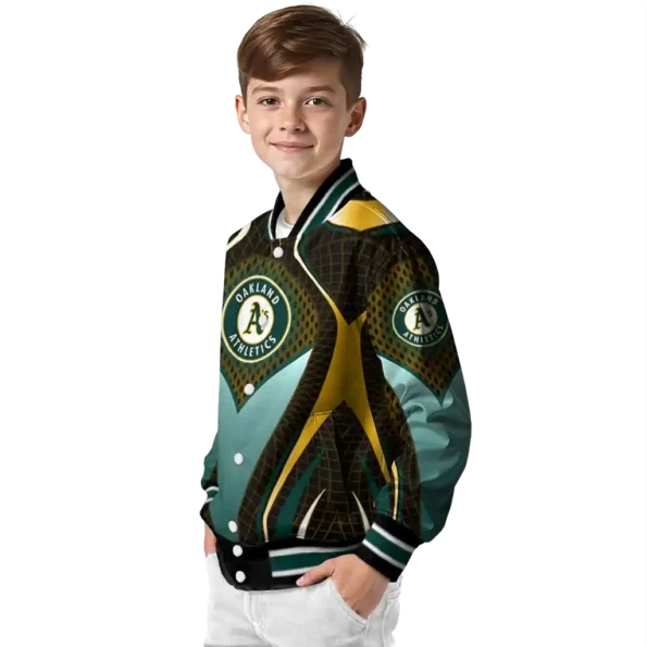 customized oakland athletics mesh chest yellow crocs black varsity jacket trendy
