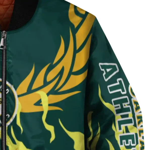 customized oakland athletics winged blaze green white bomber jacket premium grade