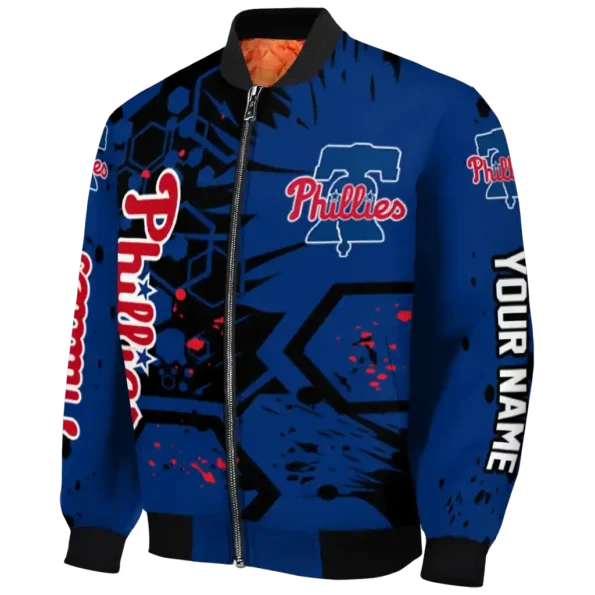 customized philadelphia phillies hexagon cluster blue black bomber jacket best selling