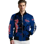customized philadelphia phillies hexagon cluster blue black bomber jacket best selling