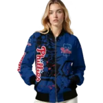 customized philadelphia phillies hexagon cluster blue black bomber jacket best selling