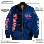 customized philadelphia phillies hexagon cluster blue black bomber jacket best selling