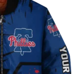 customized philadelphia phillies hexagon cluster blue black bomber jacket best selling